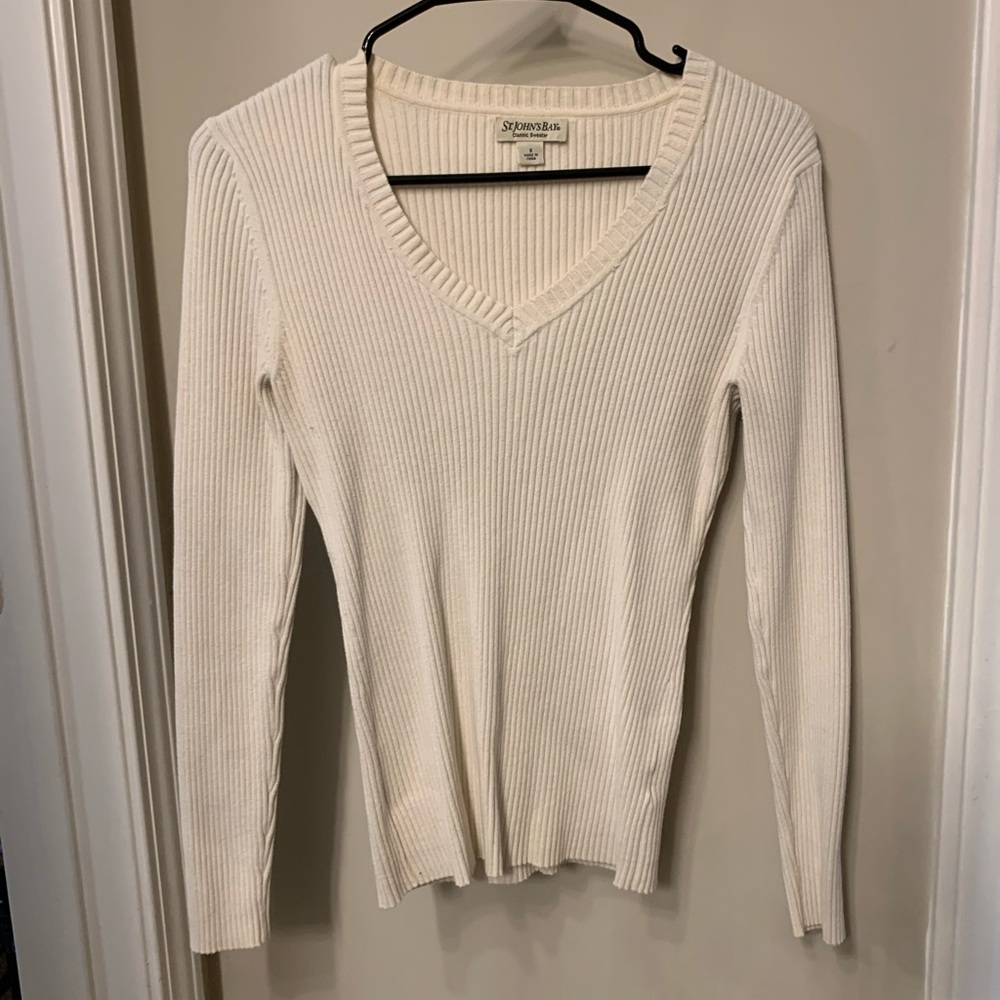 St. John's Bay Women's Ivory V-Neck Sweater